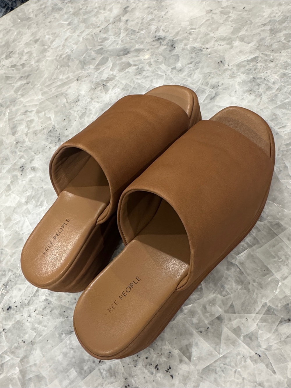 Free People Cognac Slide Platform Sandals